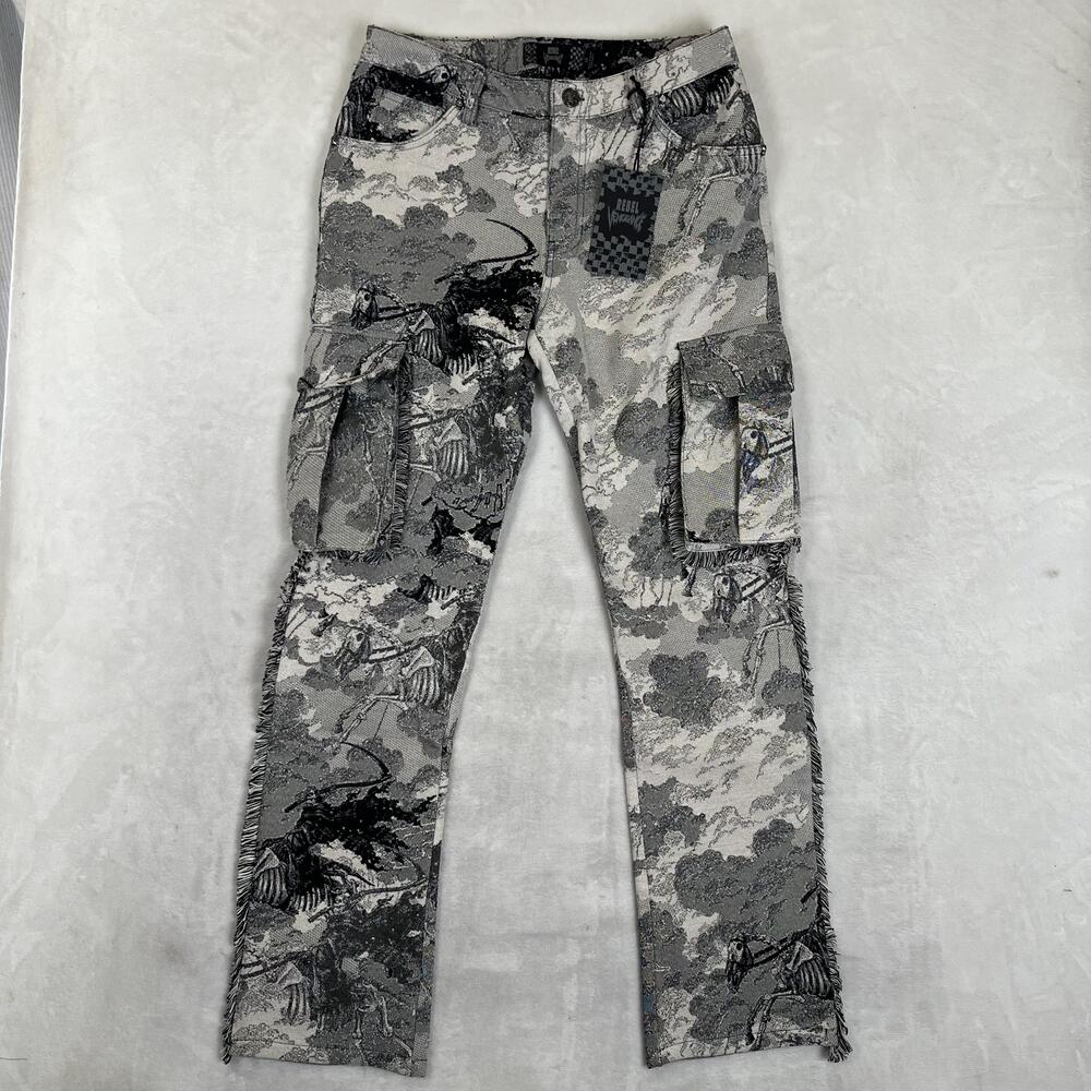 Rebel Vengeance Tapestry Cargo Pants Mens 30x32 Gray Skull Print